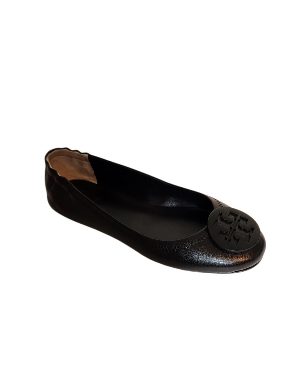 Tory Burch Reva Travel Ballet Flats in Perfect Black Leather Foldable Size 7M